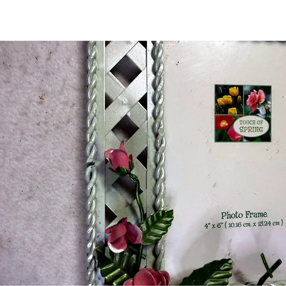Vintage Pink Rose Metal Photo Frame Shabby Chic Decor